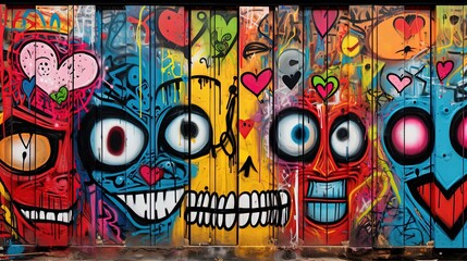 Fototapeta na wymiar abstract street art grafitti background, Alien face design, Genertive Ai