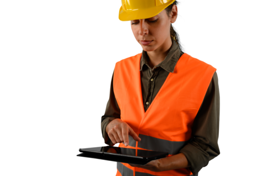 woman with helmet who work in a warehouse