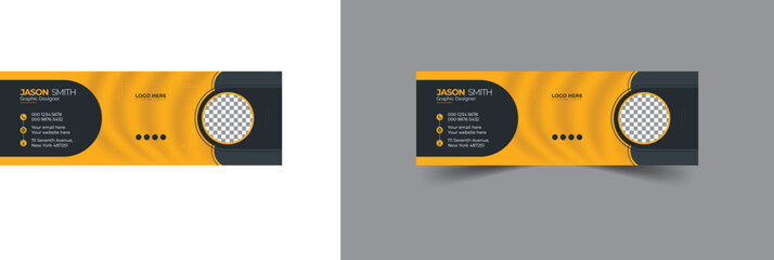 Simple yellow and grey black color Email signature or Modern Email footer template design, personal social media cover design.