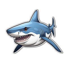 Shark 2D flat cartoon sticker. The illustration shows sharp shark teeth and predatory symbols.
