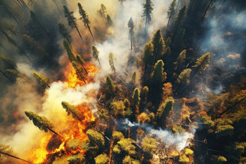Fototapeta na wymiar Bush forest wild fire, aerial drone view