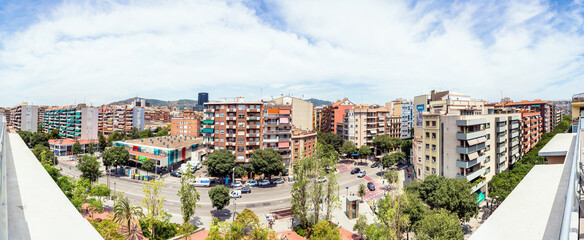 panoramic day view of Travessera de Les Corts street in Barcelona, Spain - 620868080