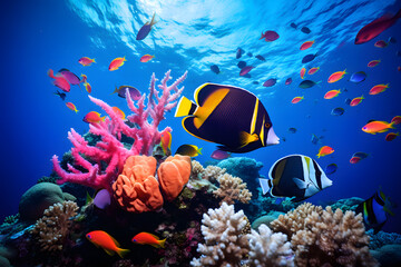 harming school of tropical fish including vibrant coral reef