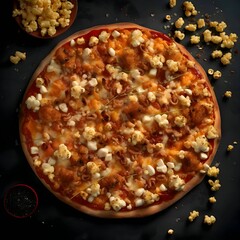 Popcorn pizza on a dark table