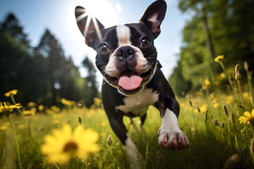 cheerful and vivacious Boston Terrier - obrazy, fototapety, plakaty