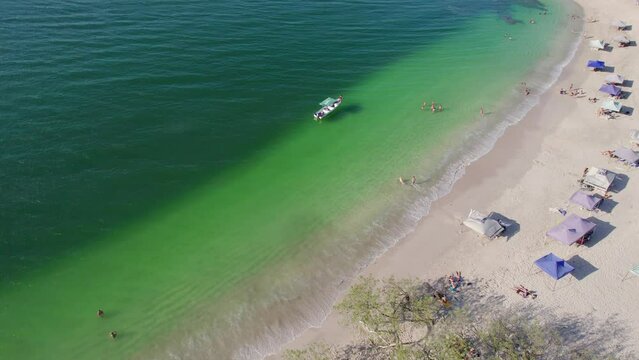 Playa Conchal Beach, Costa Rica, Scenic Drone Flyover Clear Ocean Water, 4K