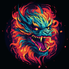 A scary and terrible dragon in pop art style. AI generated