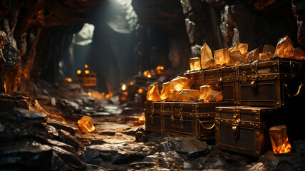 Glowing Treasure in The Cave Containing Piles Of Gold