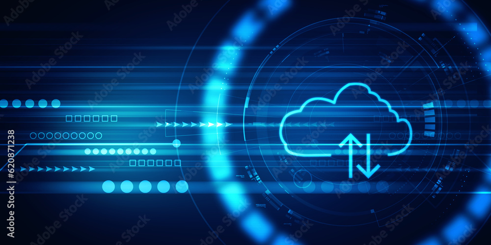 Poster 2d illustration cloud with uploading downloading arrow