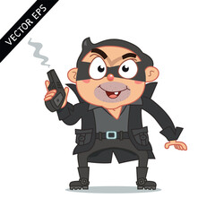 Cute cartoon armed man with a gun in his hand. T shirt, Background, Vector Illustration Cartoon EPS Images. 