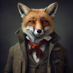 Obraz premium Red Fox Dressed In Country Clothing