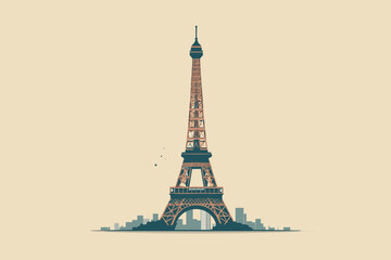 Fototapeta na wymiar Hand-drawn cartoon Eiffel Tower flat art Illustrations in minimalist vector style