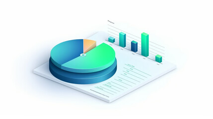 Business presentation data report illustration in isometric view isolated on white background