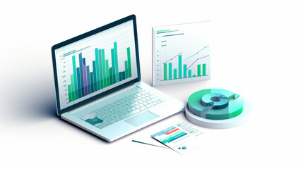 Business presentation data report illustration in isometric view isolated on white background