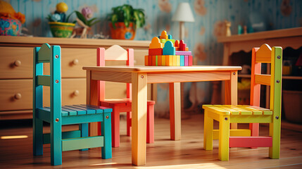 Colorful playroom with toys and educational materials. Generative Ai