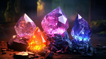 Fantasy sorcery glowing sparkling magic elemental crystals