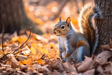 Naklejka na ściany i meble Squirrels in nature, national geography, Wide life animals. AI Generated.