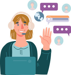 Online support and technical assistance service operator, online technical support female hotline adviser.