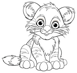 Cute Baby Tiger Cartoon Character Outline for Colouring