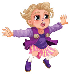 Jumping girl cartoon character