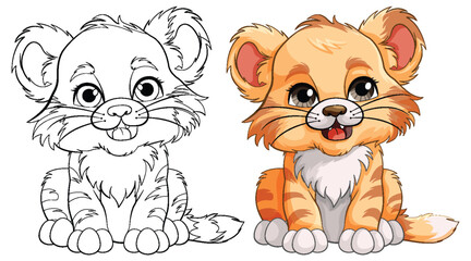 Obraz premium Cute Baby Tiger Cartoon Character Outline for Colouring
