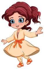 Cute Girl in Beautiful Dress Vector