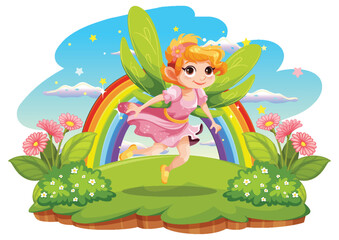 Fototapeta na wymiar Fairy princess cartoon at magic land background