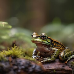 Detailed closeup on a bright green and red colored frog. Generative AI