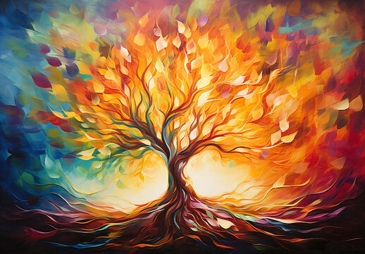 Abstract art. Colorful painting art and the burning bush