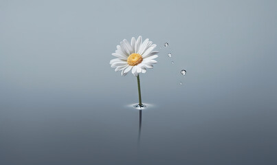  a single white flower with water droplets floating on the surface.  generative ai
