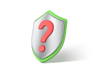 3D shield with a red question sign. Question mark shield icon. Concept of security question. Vector 3d illustration