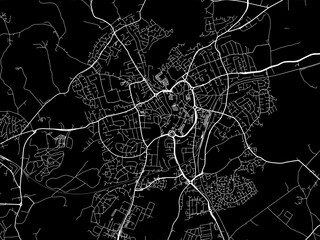 Vector road map of the city of  Kidderminster in the United Kingdom on a black background.