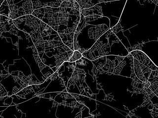 Vector road map of the city of  Dewsbury in the United Kingdom on a black background.