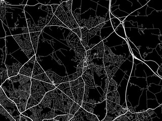 Vector road map of the city of  Sutton Coldfield in the United Kingdom on a black background.
