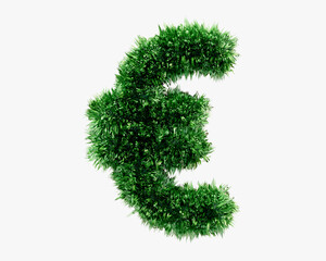 Symbolsmade of green lawn grass. 3d illustration of green plant alphabet isolated on white background