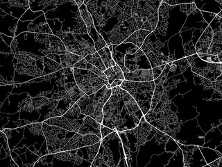 Vector road map of the city of  Bradford in the United Kingdom on a black background.