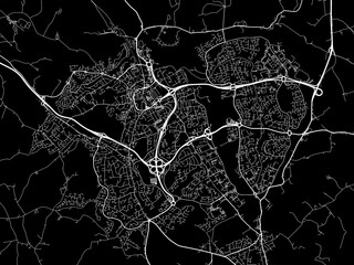 Vector road map of the city of  Redditch in the United Kingdom on a black background.