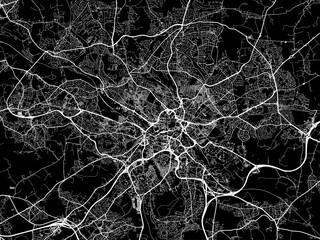 Vector road map of the city of  Leeds in the United Kingdom on a black background.