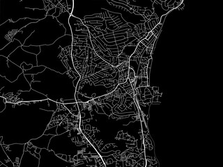 Vector road map of the city of  Paignton in the United Kingdom on a black background.
