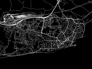 Vector road map of the city of  Folkestone in the United Kingdom on a black background.