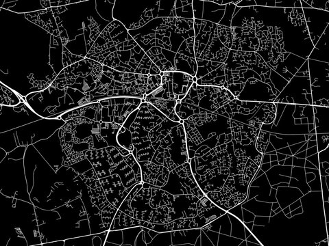Vector road map of the city of  Bracknell in the United Kingdom on a black background.