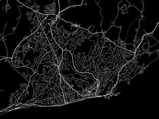Vector road map of the city of  Hastings in the United Kingdom on a black background.