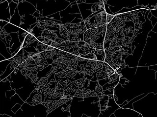 Vector road map of the city of  East Kilbride in the United Kingdom on a black background.