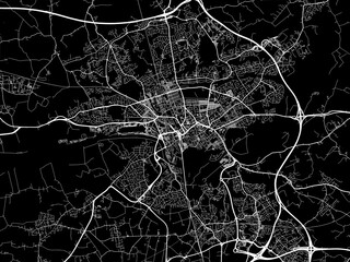 Vector road map of the city of  Preston in the United Kingdom on a black background.