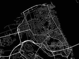 Vector road map of the city of  Wallasey in the United Kingdom on a black background.