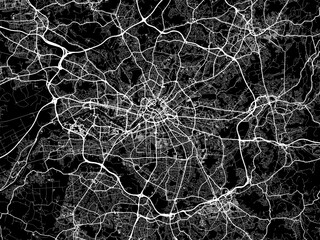 Vector road map of the city of  Manchester in the United Kingdom on a black background.