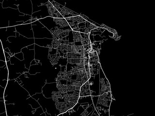 Vector road map of the city of  Hartlepool in the United Kingdom on a black background.