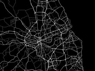 Vector road map of the city of  Newcastle Metro in the United Kingdom on a black background.