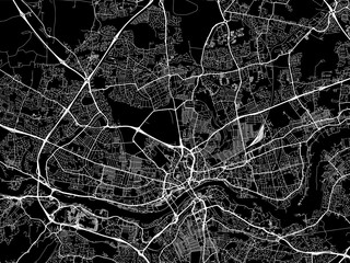 Vector road map of the city of  Newcastle upon Tyne in the United Kingdom on a black background.