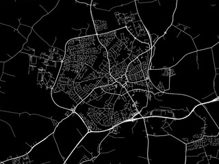 Vector road map of the city of  Wellingborough in the United Kingdom on a black background.